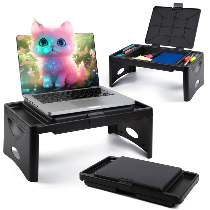Loddie Doddie Foldable Lap Desk - 9.75 x 12 in, Black, Plastic - Lap Desk with Storage Pocket & Accessory Trays - Kids Travel Tray for Car Seat - Foldable Laptop Table for Small Spaces - Image 2